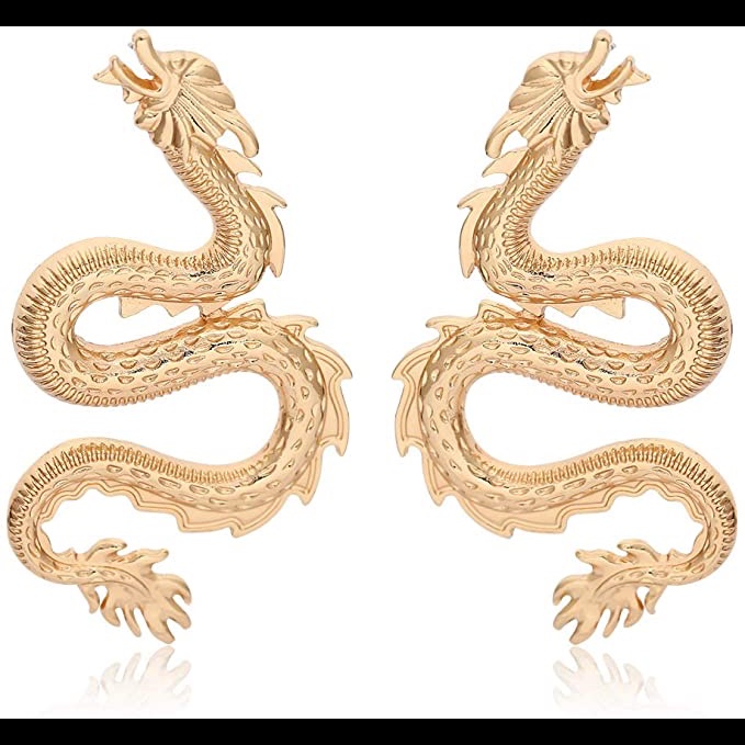 Dragon 18k Gold Earrings Dangle Beautiful Mythical 23$